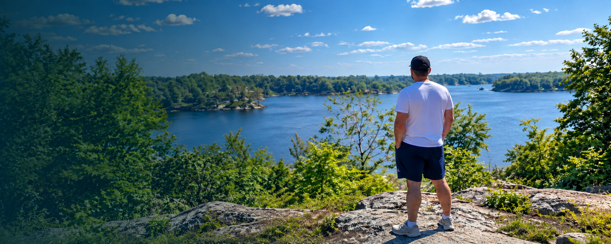 Brad Way looking out over the lake from a rocky overlook
